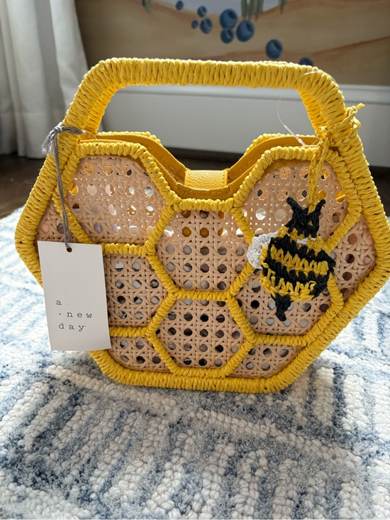 a new day Handbags - A New Day by Target Yellow Mini Caning Tote with Bee Charm NWT